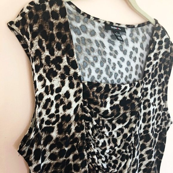 Style & Co L Animal Print Stretch Tank – Square Neck w/ Front Ruching - Picture 9 of 10